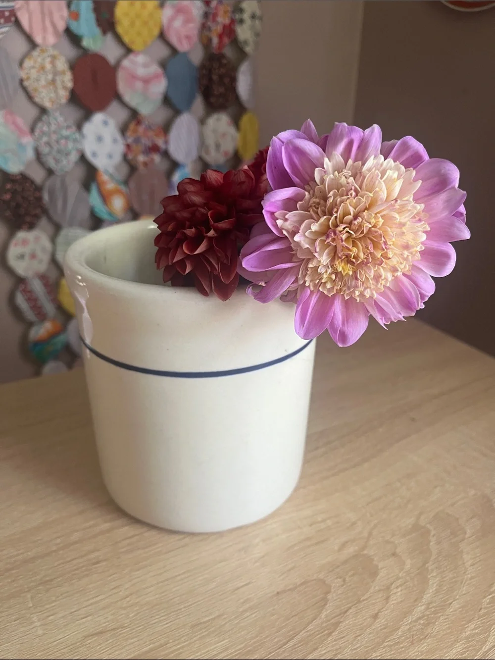 Stoneware Utensil Crock - Cream with Blue Band